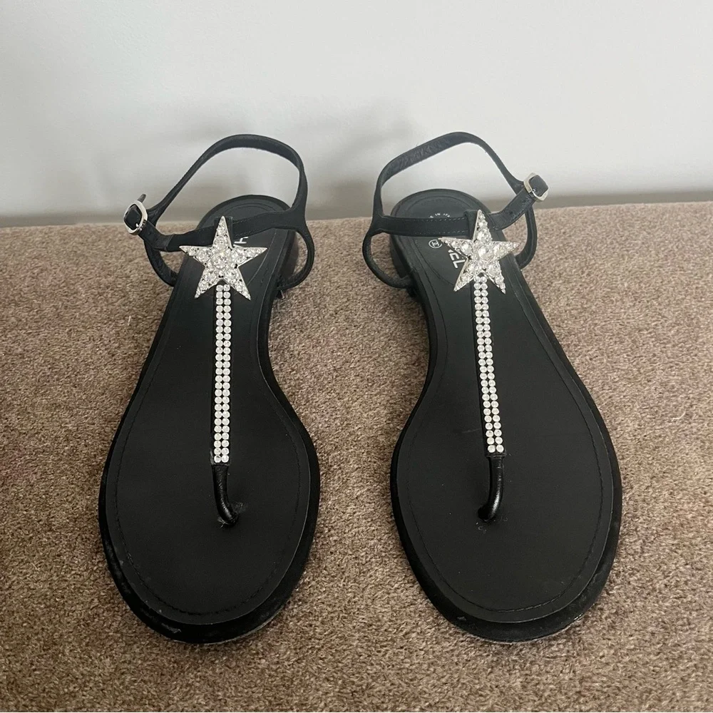 CHANEL Black Sandals with Silver Star Detail - Picture 1 of 4